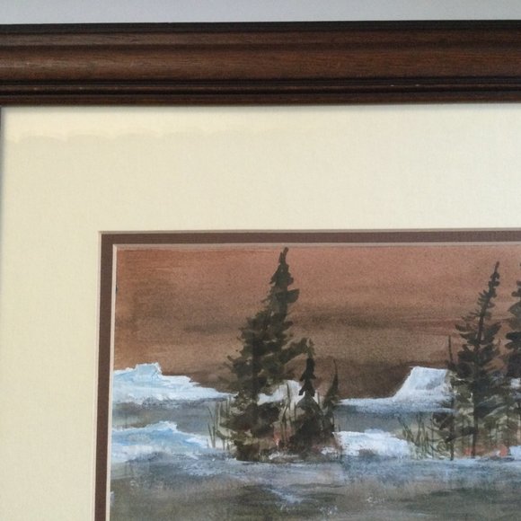 Original watercolor painting solid wood frame early snow near Gull Harbour - Picture 3 of 7